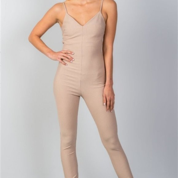 Tan Jumpsuit Catsuit Fall Autumn Winter Tank Top Casual Streetwear Low Back - Picture 4 of 4